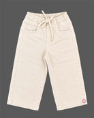 Boys straight leg cotton trousers featuring an elasticated drawstring waistband, coin pocket detail, and front pockets