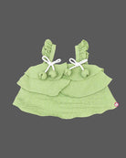 Tiered striped top and denim skirt set as a baby party wear dress for toddlers