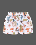 Boys 2-piece cotton casual co-ord set featuring a short-sleeve collared shirt and matching shorts in white with cactus, palm leaves, and desert botanical prints