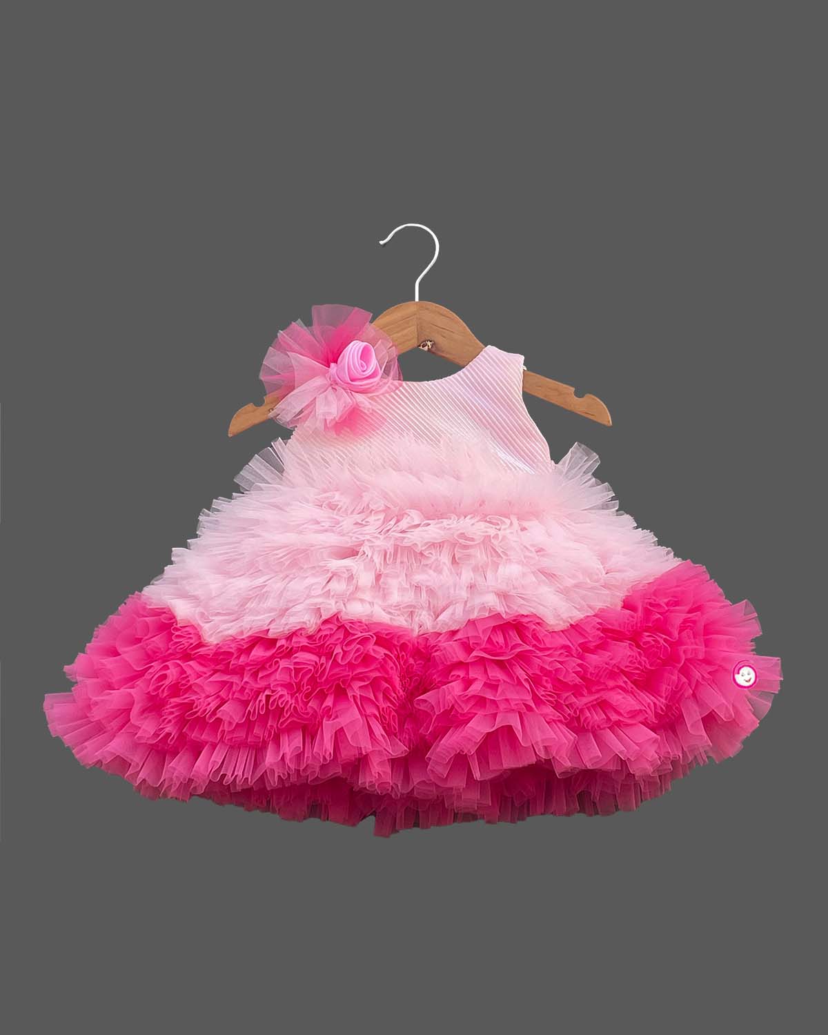 Girls flower ruffled party frock - Baby Pink