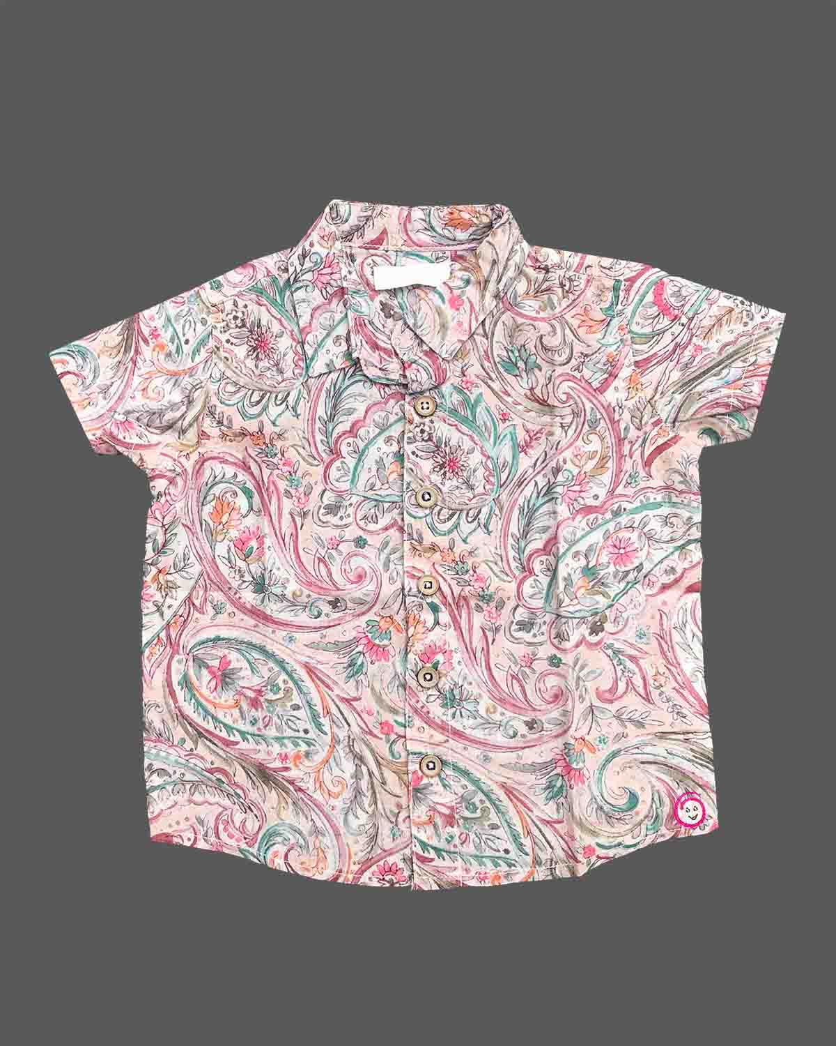 Boy baby paisley printed cotton short sleeve shirt with button closures for casual vacation wear