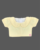 Girls western wear double peter pan collar puff sleeve muslin cotton top layered under an embroidered muslin cotton pinafore dress for playdates, birthdays, and casual outings