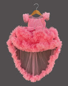 Girls applique ruffled elegant frock - Rose Pink