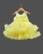 Girls floral design with ruffled partywear frock - Light Yellow