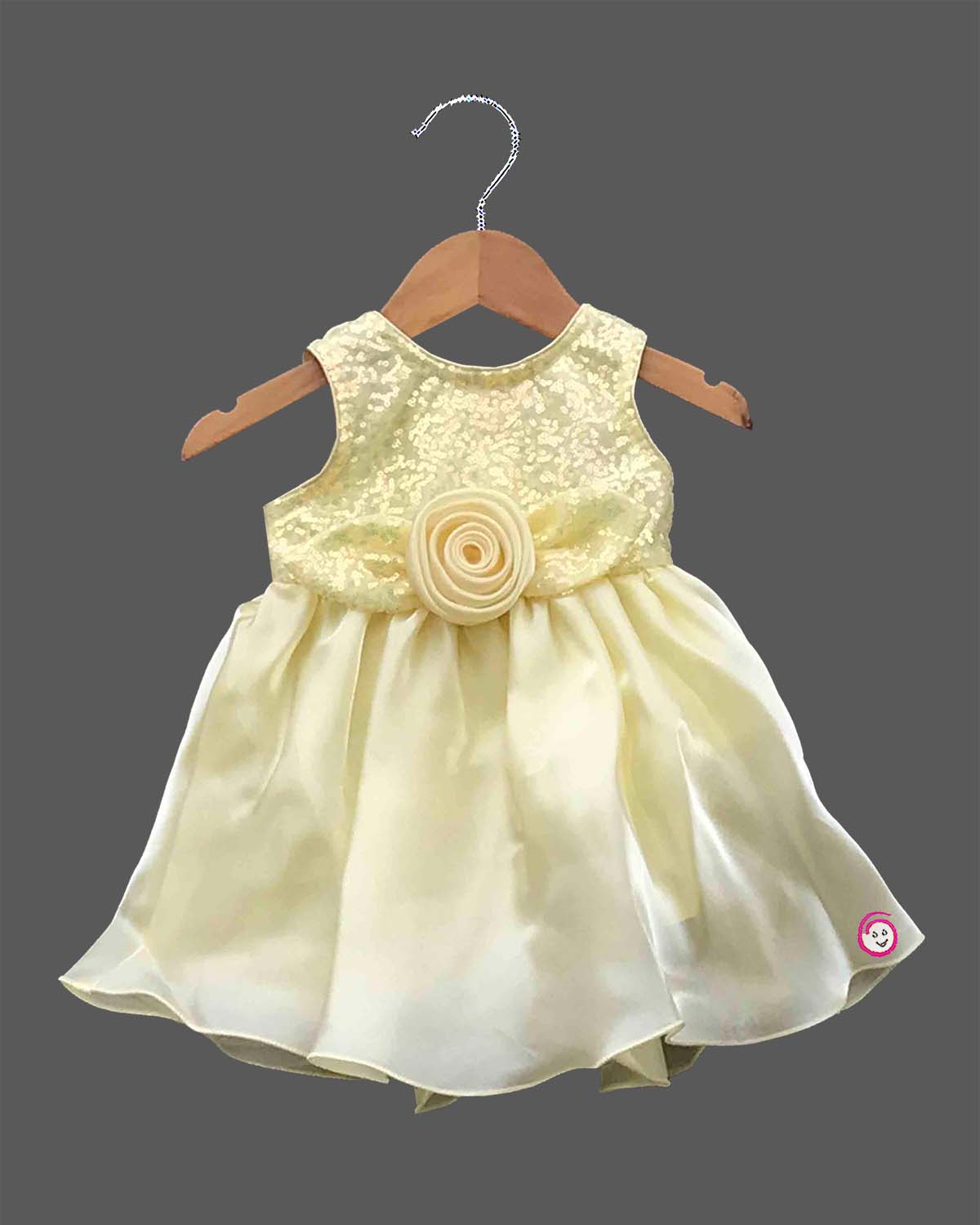 baby girl sequin frock with flower waist motif party wear dress