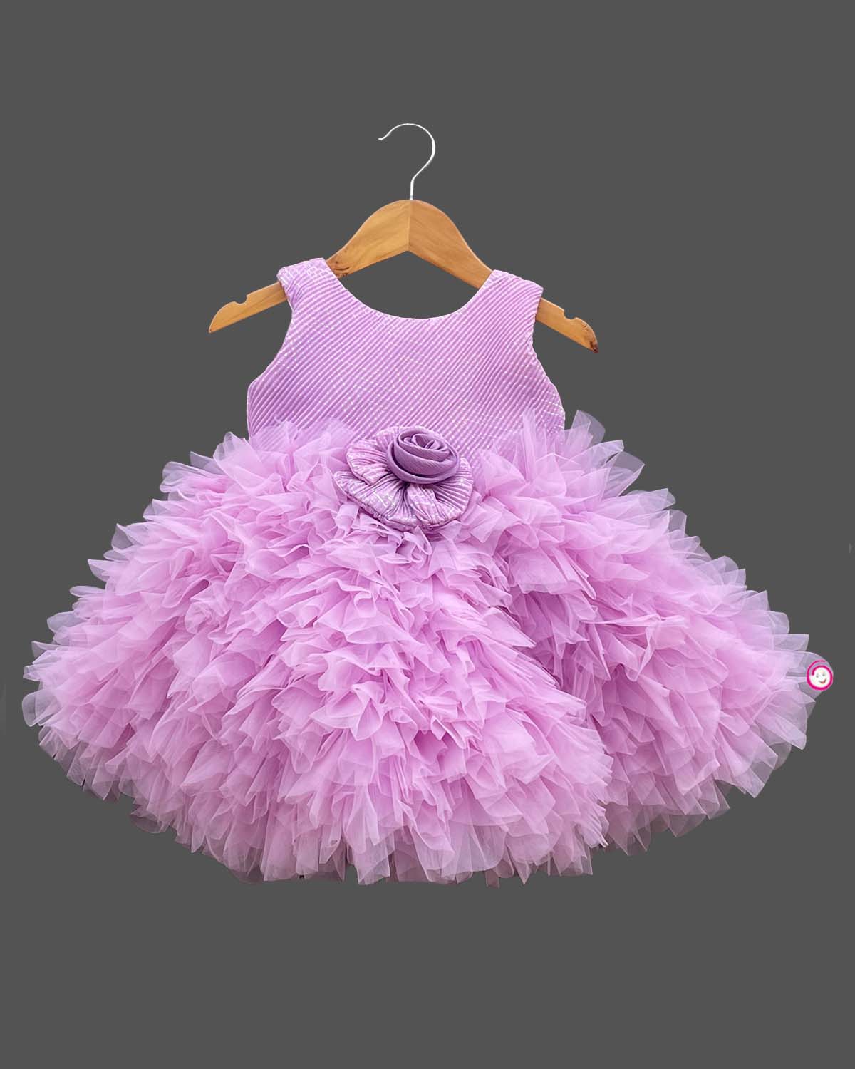 Girls ruffled with partywear frock - Lavender