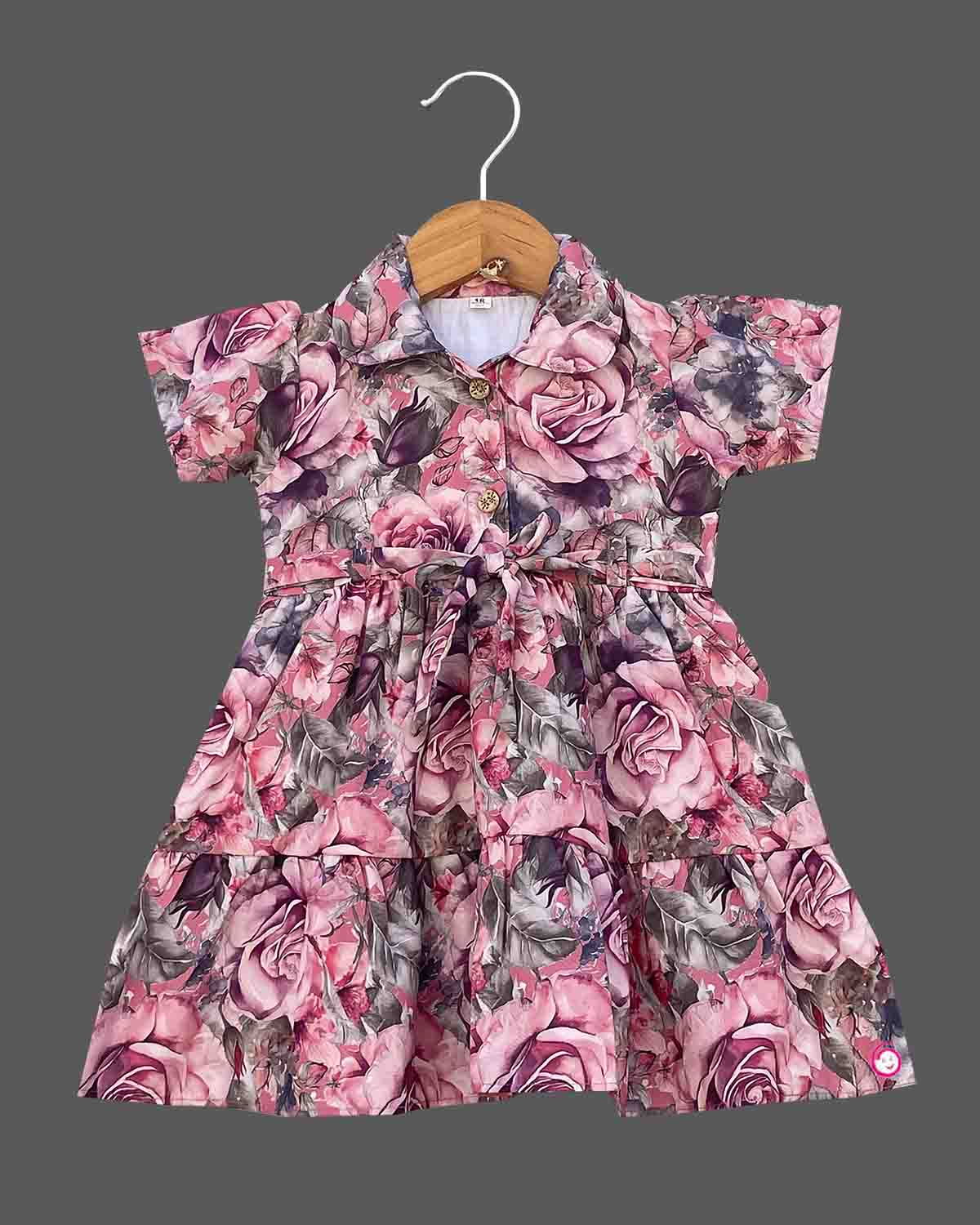 Girls floral printed half sleeve casual frock - Green