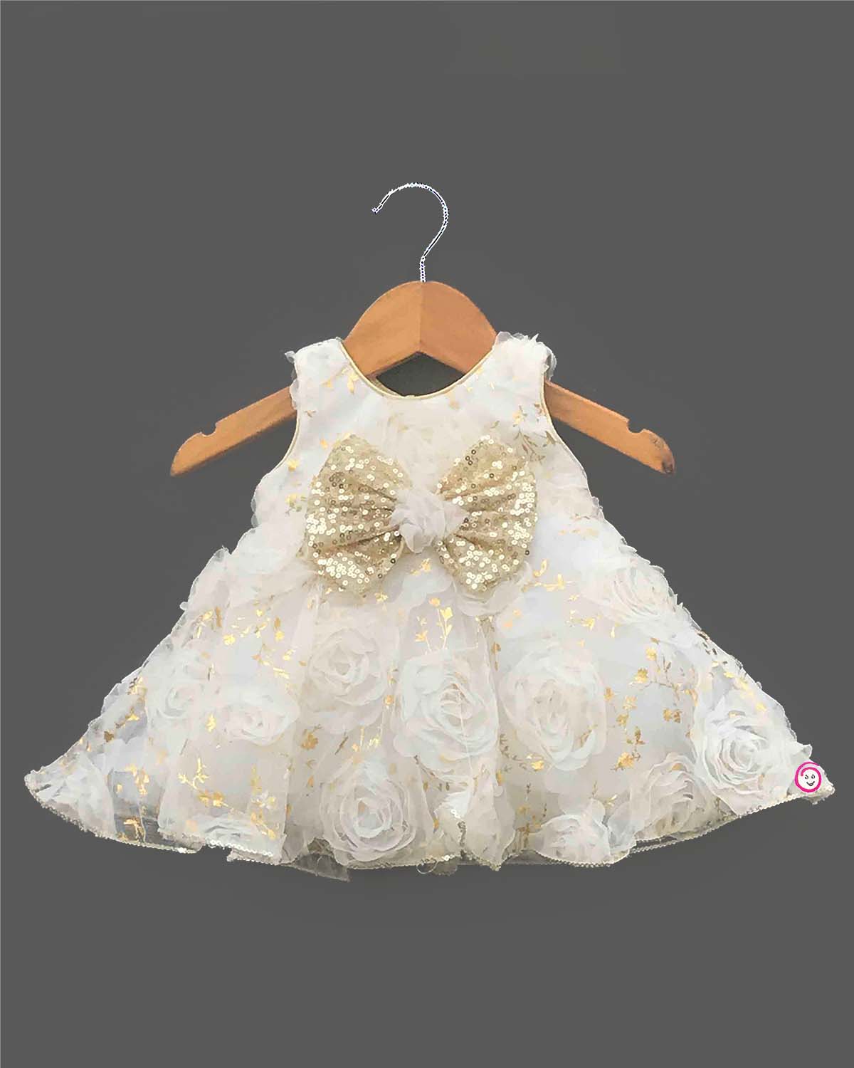 toddler net party frock with sequin bow detail