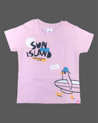 Little champ island graphic cotton t shirt with short sleeves and crew neck