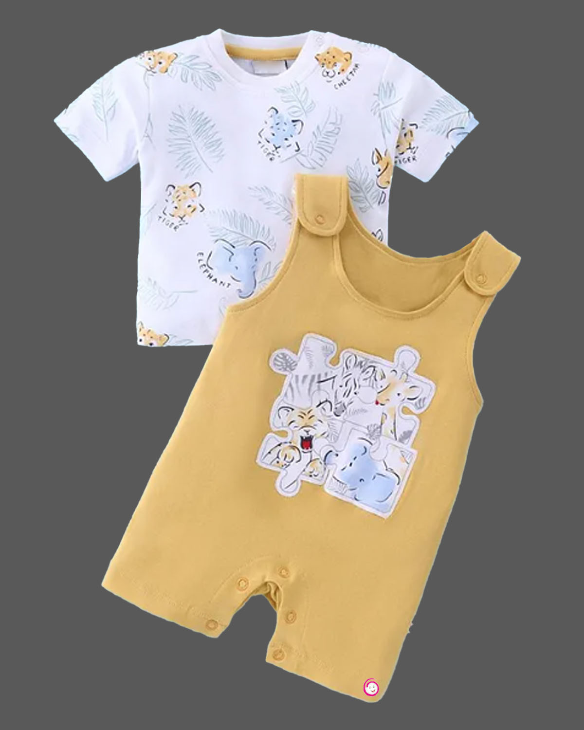 Boys animals printed romper with half sleeves top - Pastel Yellow