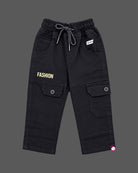 Long-sleeve graphic pullover sweatshirt and utility cargo trousers set designed as party wear for boys.