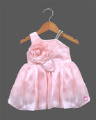 Little Angel satin Asymmetric party frock with flower accent matching bow headband and booties set