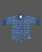 Front view of little gentleman wearing  printed full sleeve casual shirt