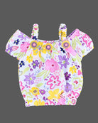 Floral printed Square Neck top paired with purple shorts set for girls