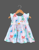 Toddler floral pintucked cotton frock with frill sleeves for birthday Casual wear