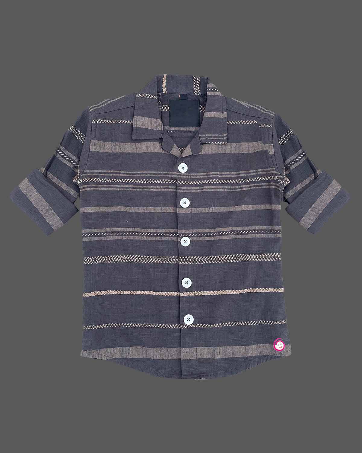 Boys line printed casual shirt - Dark Grey