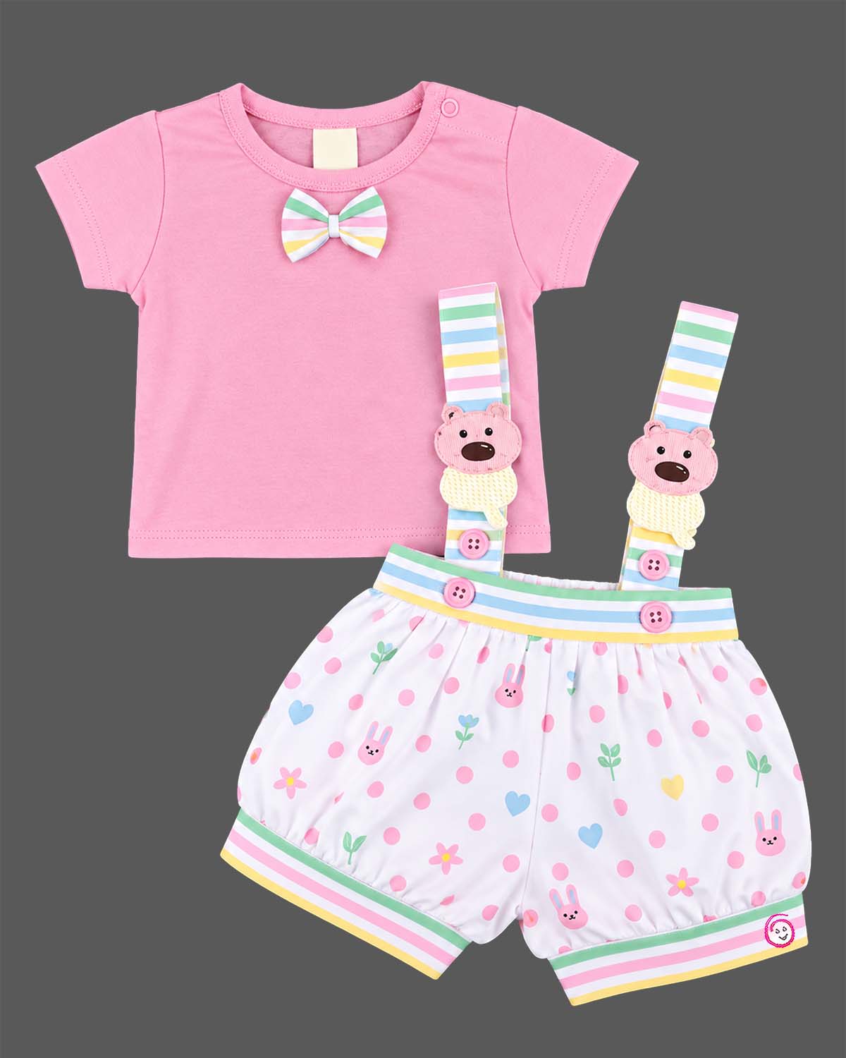 baby clothes printed t shirt with bow tie and suspender shorts set for infant party wear