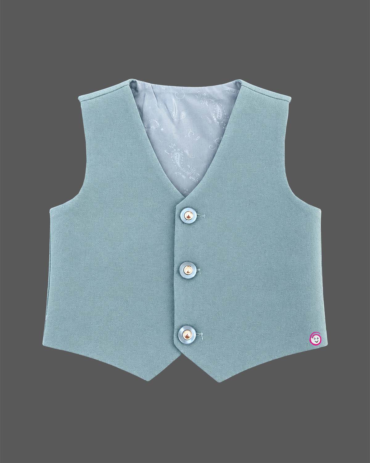 Boys embroidered formal suit set with rhinestone beadwork blazer vest and matching pant.