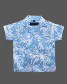 Two piece printed short sleeve shirt and elastic shorts set for young boys