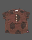 Boy baby printed cotton short kurta shirt with collar for festive pooja celebrations