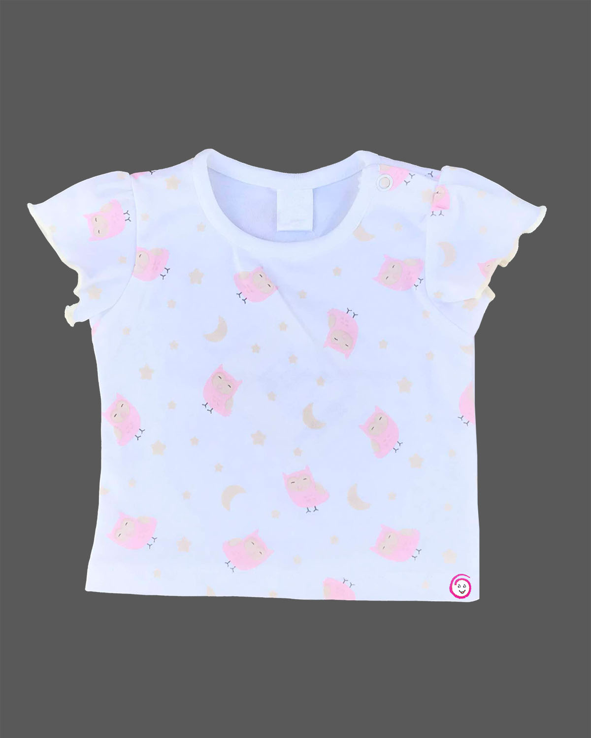 White pink owl print t-shirt and off-white owl embroidered Candy House girls knitted cotton pinafore dress for everyday casual wear and playtime