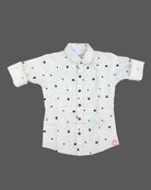 Infant button down shirt featuring geometric micro pattern detailing with folded cuffs