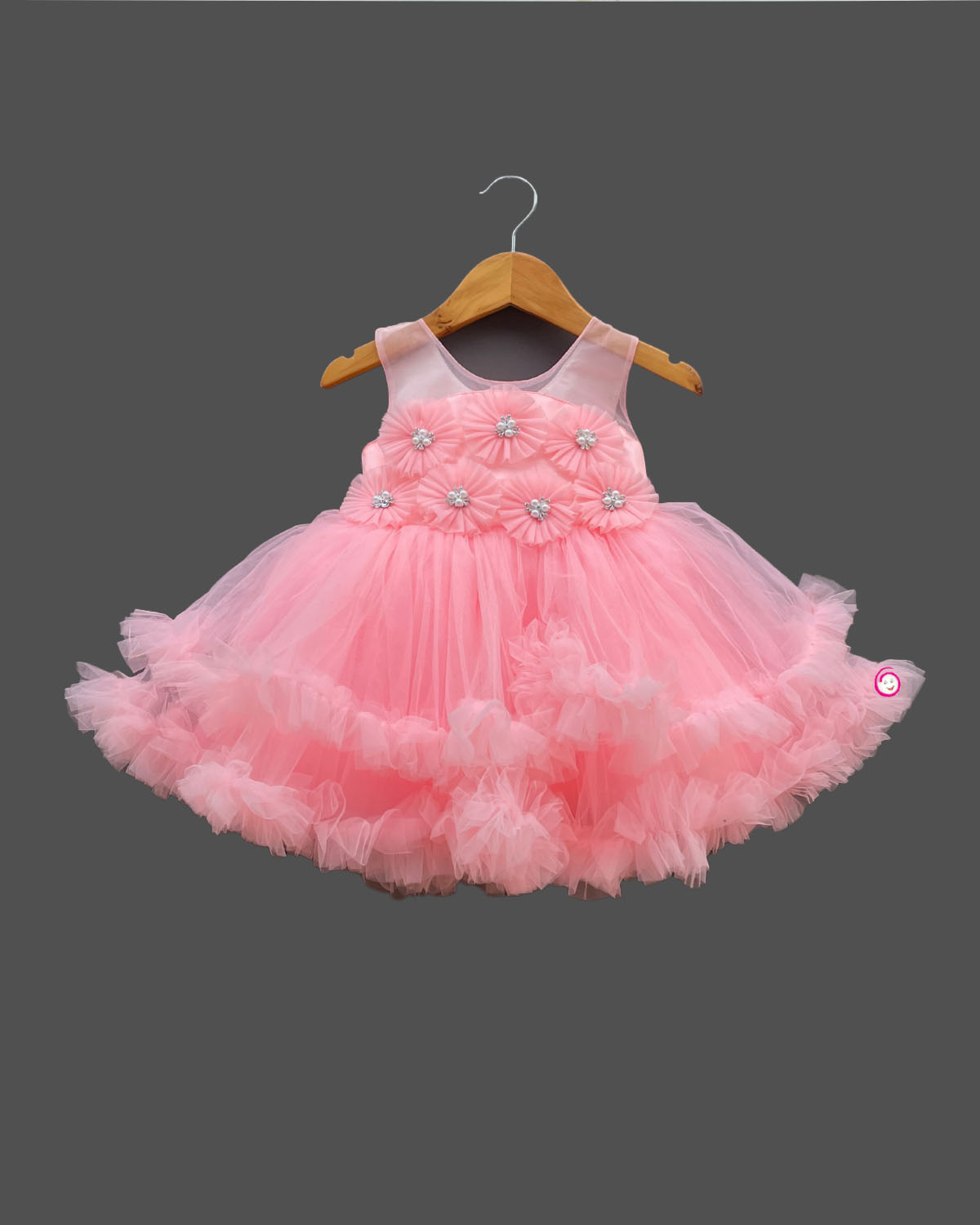 Girls ruffled with partywear frock - Peach