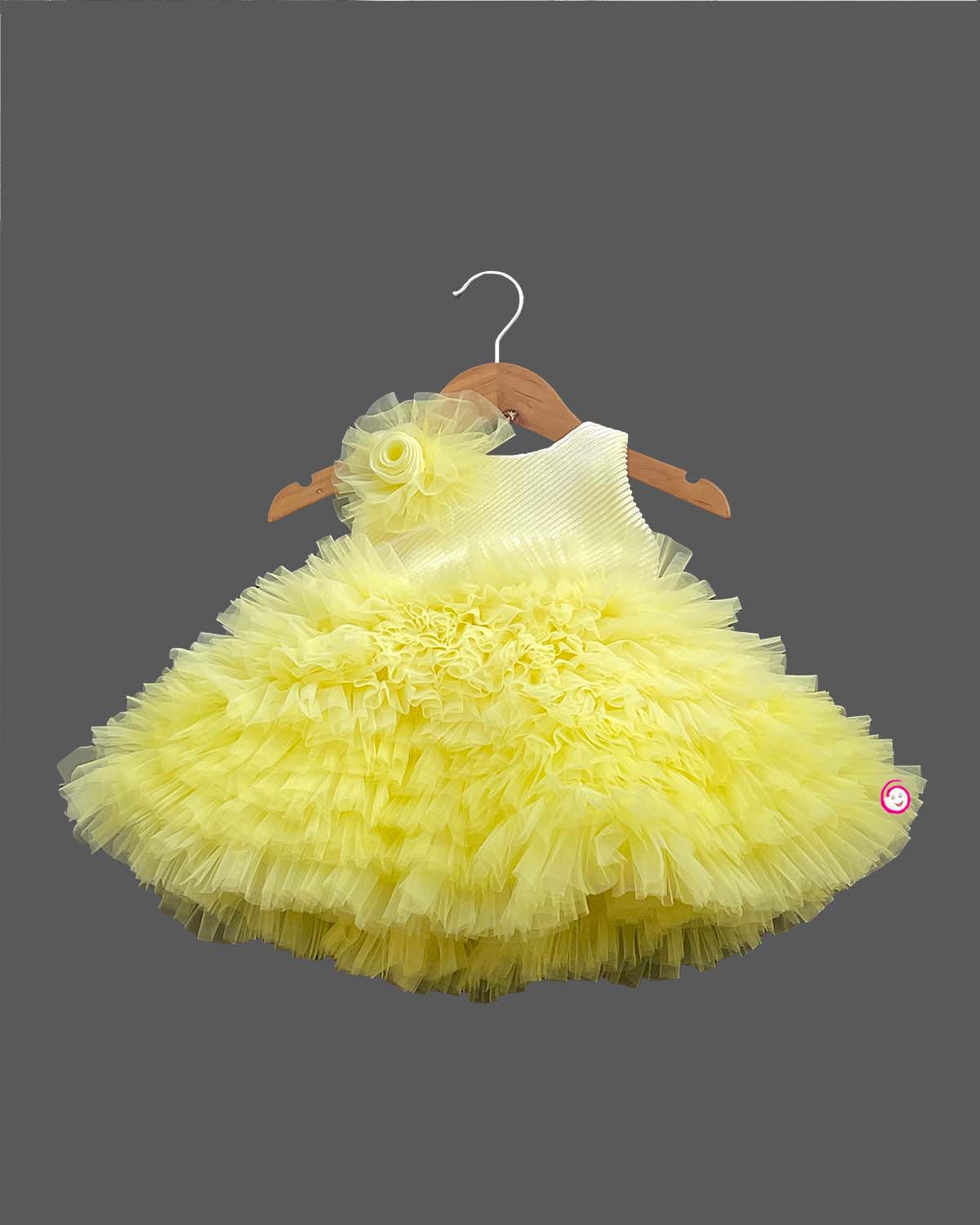 Girls fully ruffled sleeveless party frock - Light Yellow