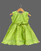 Girls butterfly embroidery design with traditional frock - Lime Green