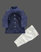 Boys line printed sherwani set  - Navy Blue