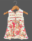 Infant floral printed frock with pin tuck yoke and ruffles for day party and summer outing