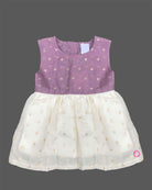 Sleeveless traditional attire for toddlers with small metallic woven patterns and a soft gathered waistline.