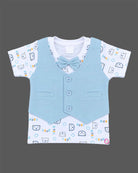 Boys clothing set featuring printed t-shirt with attached vest and matching shorts for toddler party wear