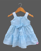 Little princess checked cotton casual frock with lace shoulder straps and tiered design for comfortable everyday wear