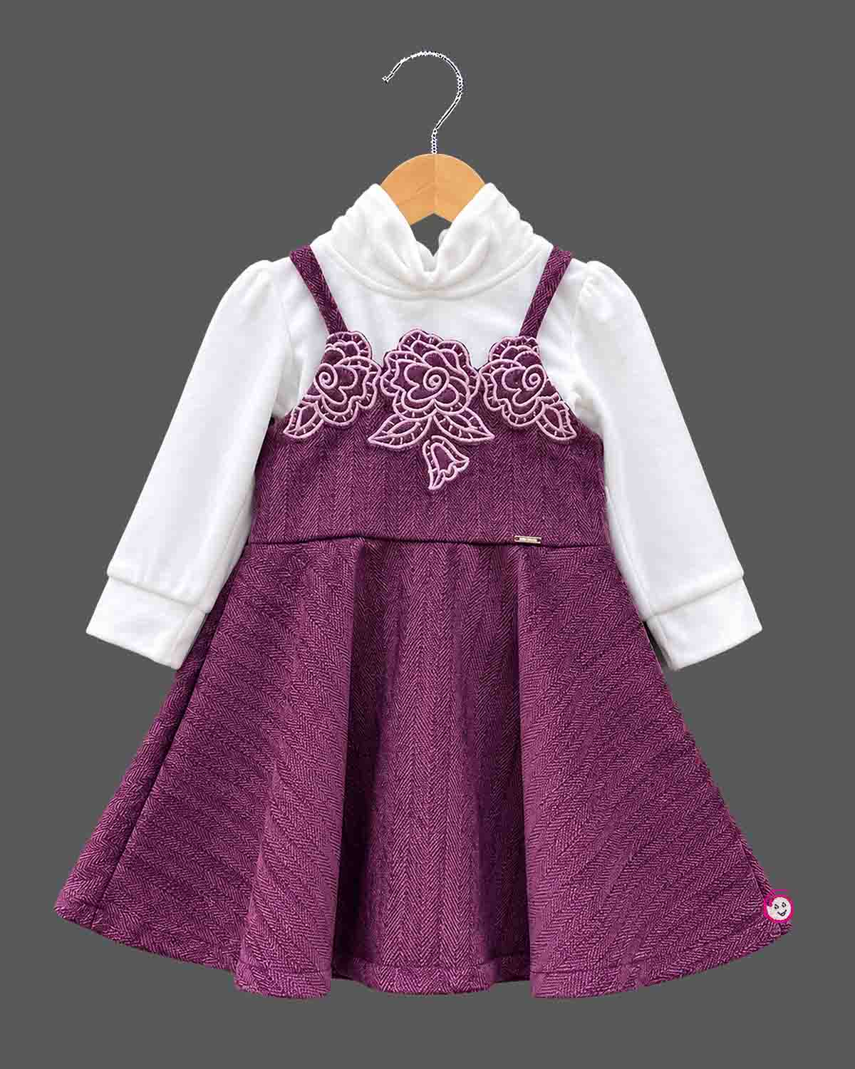 Toddler Girl Pleated Fit-and-Flare Dress for Birthday Parties and Family Dinners featuring floral chest embroidery