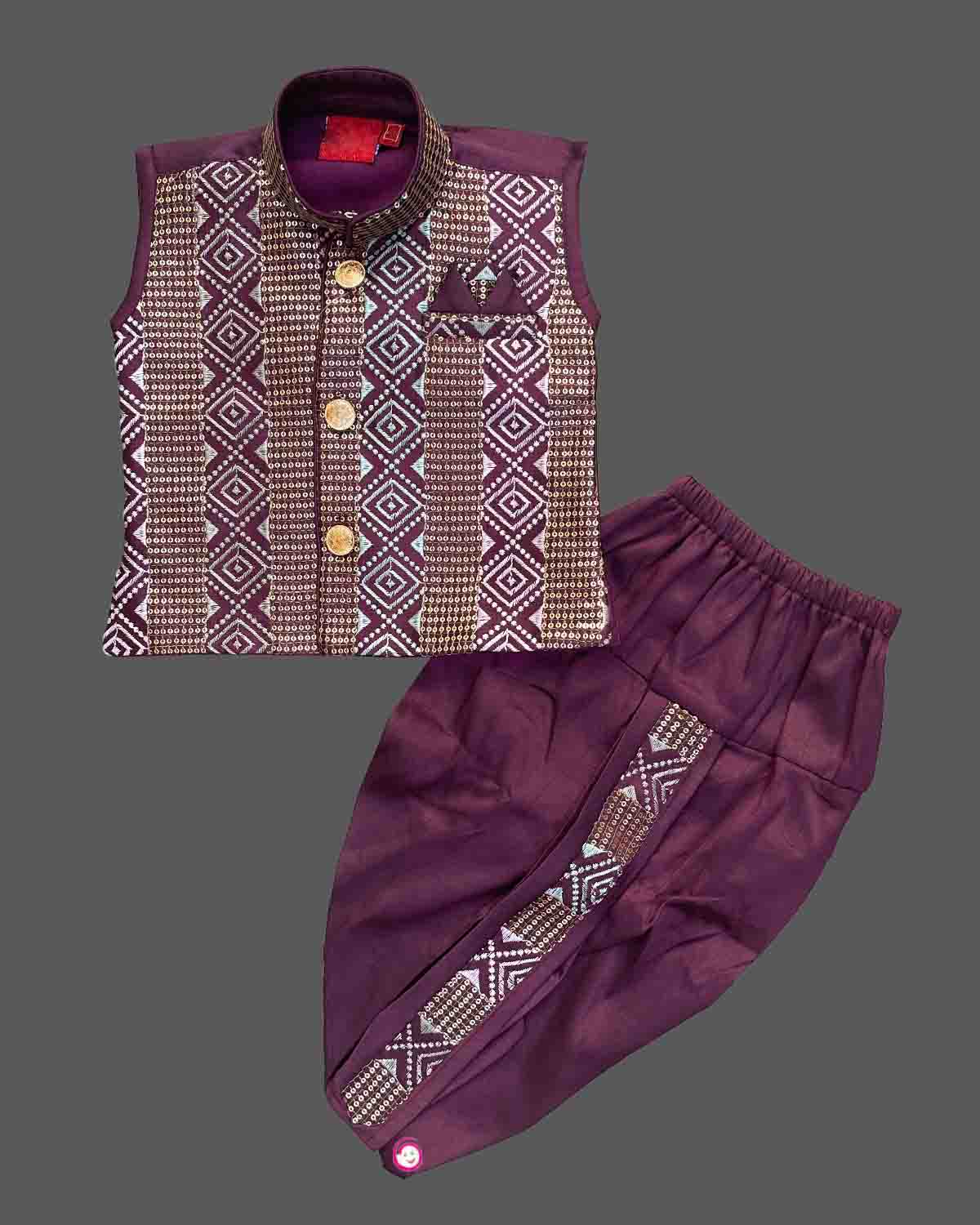 Boys elegant design dhoti set - Wine