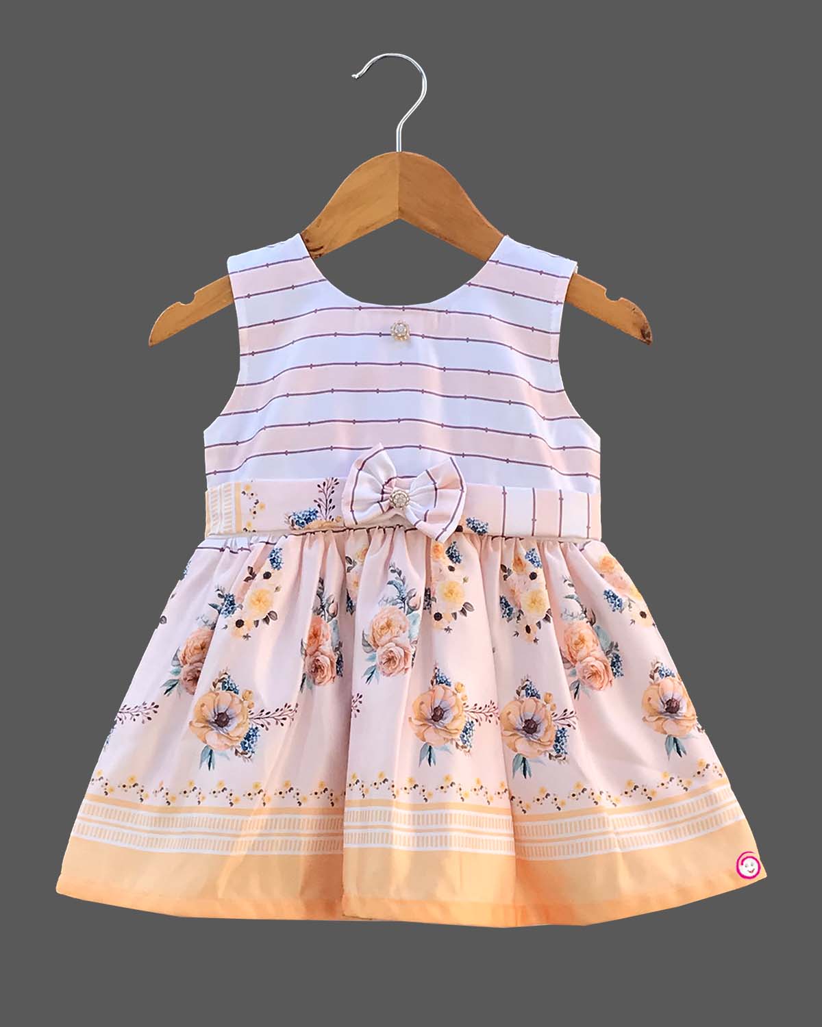 Girls floral printed casual frock - Pastel Yellow