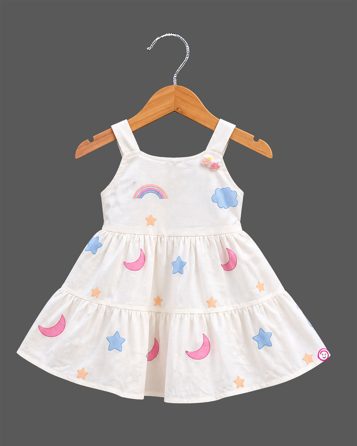 Toddler cotton frock with celestial star moon motifs for casual wear