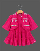 Toddler tiered western frock with embroidered jacket set for girls party wear