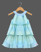 Girls sleeveless tiered chiffon midi party dress with sequin embellished scoop neckline and ruffled layers.