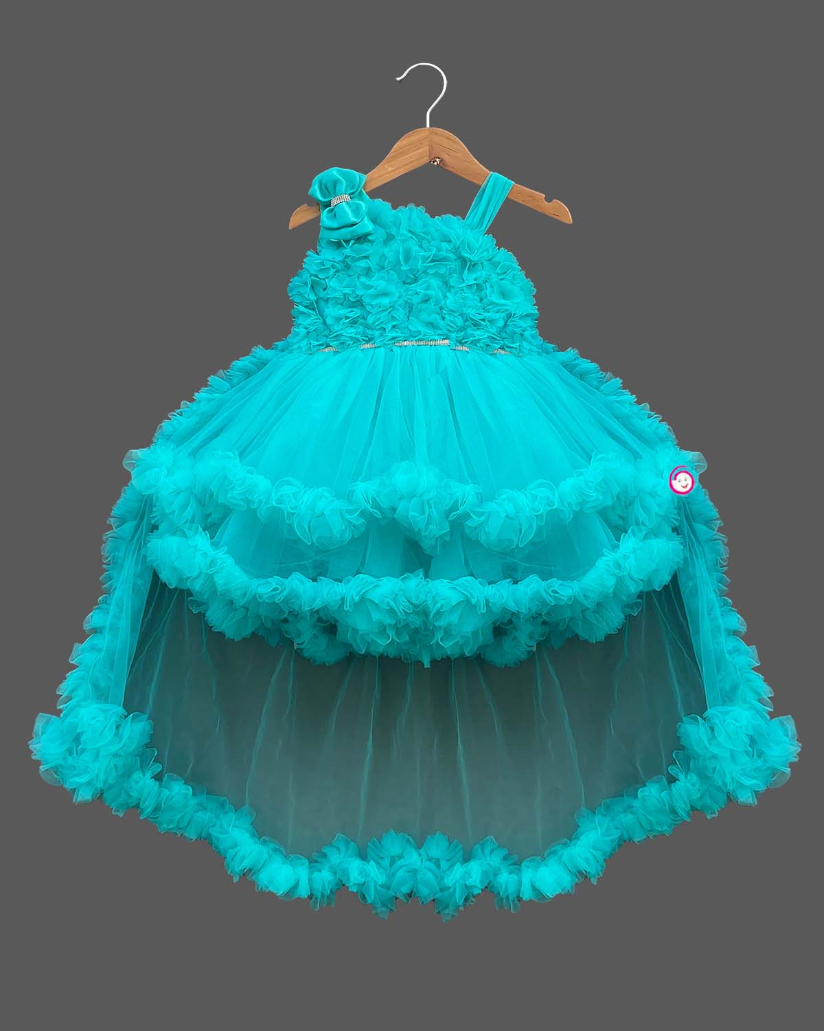 Girls elegant ruffled frock with tail - Sea Green