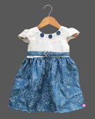 Little queen cap sleeve printed floral party frock with waist applique