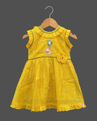 Girls round neck with traditional frock - Yellow