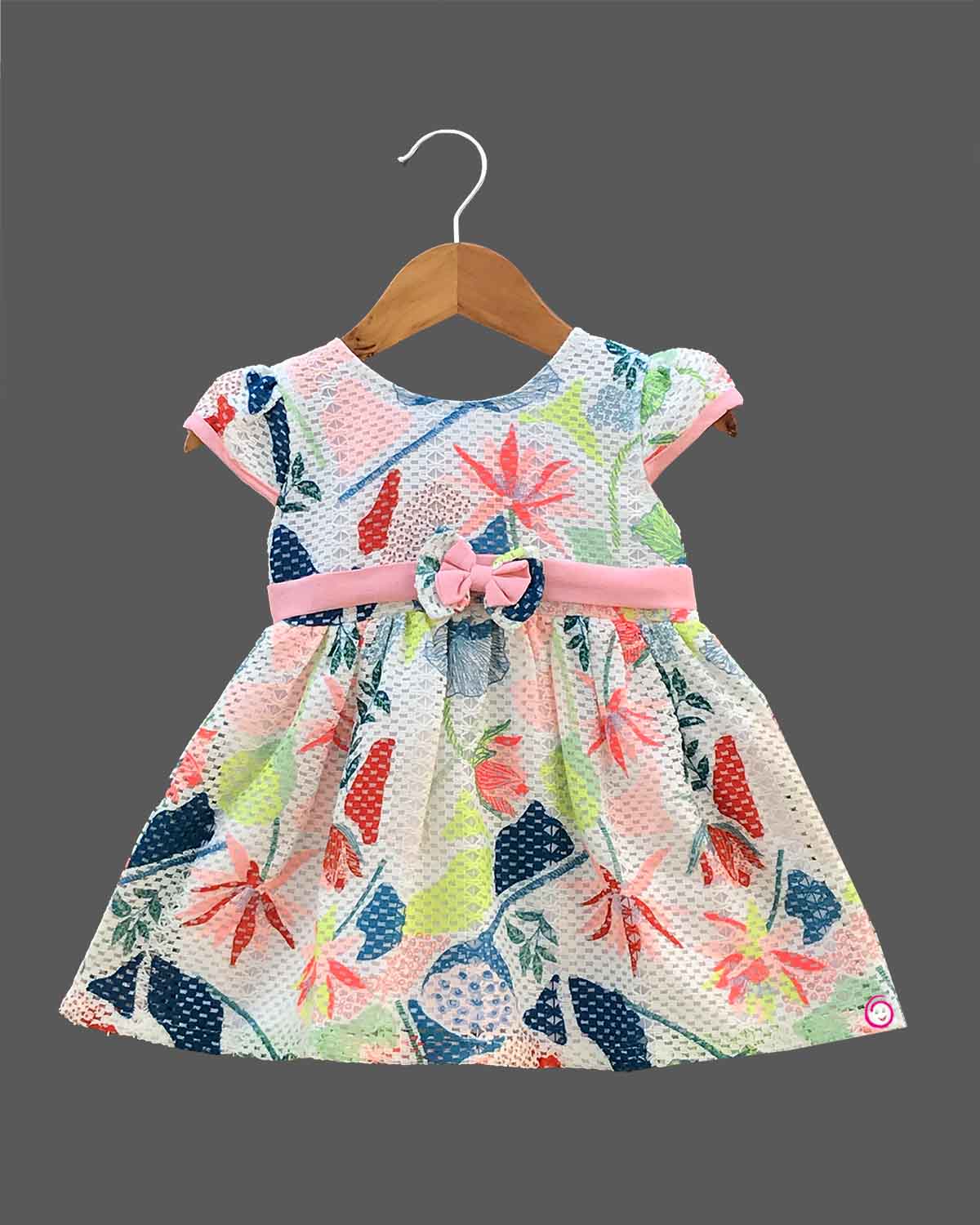 Girls printed casual frock - Peach