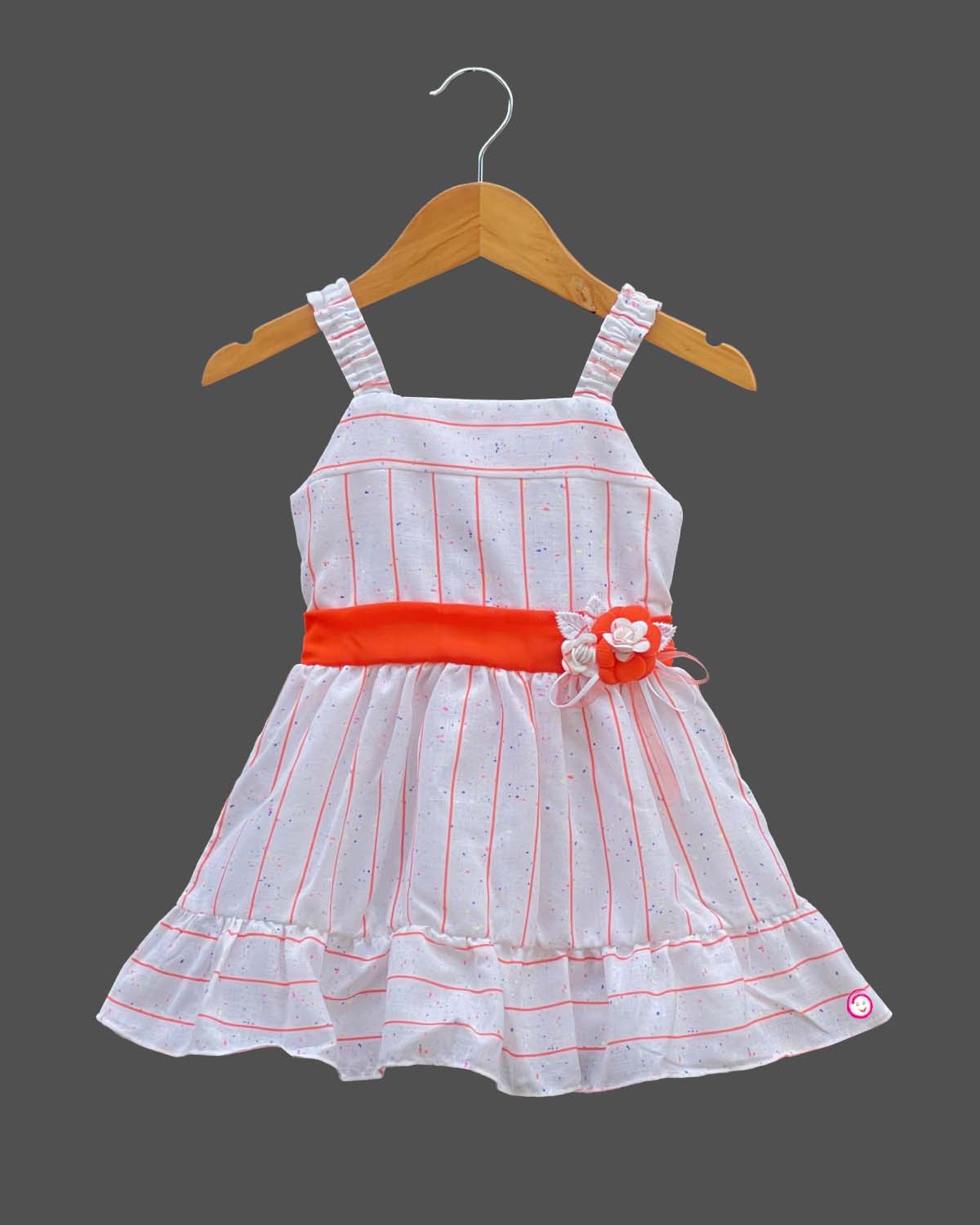 Girls square neck with western frock - Orange