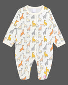 Giraffe printed full sleeve front snap romper dress for infant boys