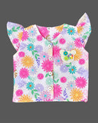 Girls embroidered cotton floral top with flutter sleeves paired with matching elasticated shorts for casual outings