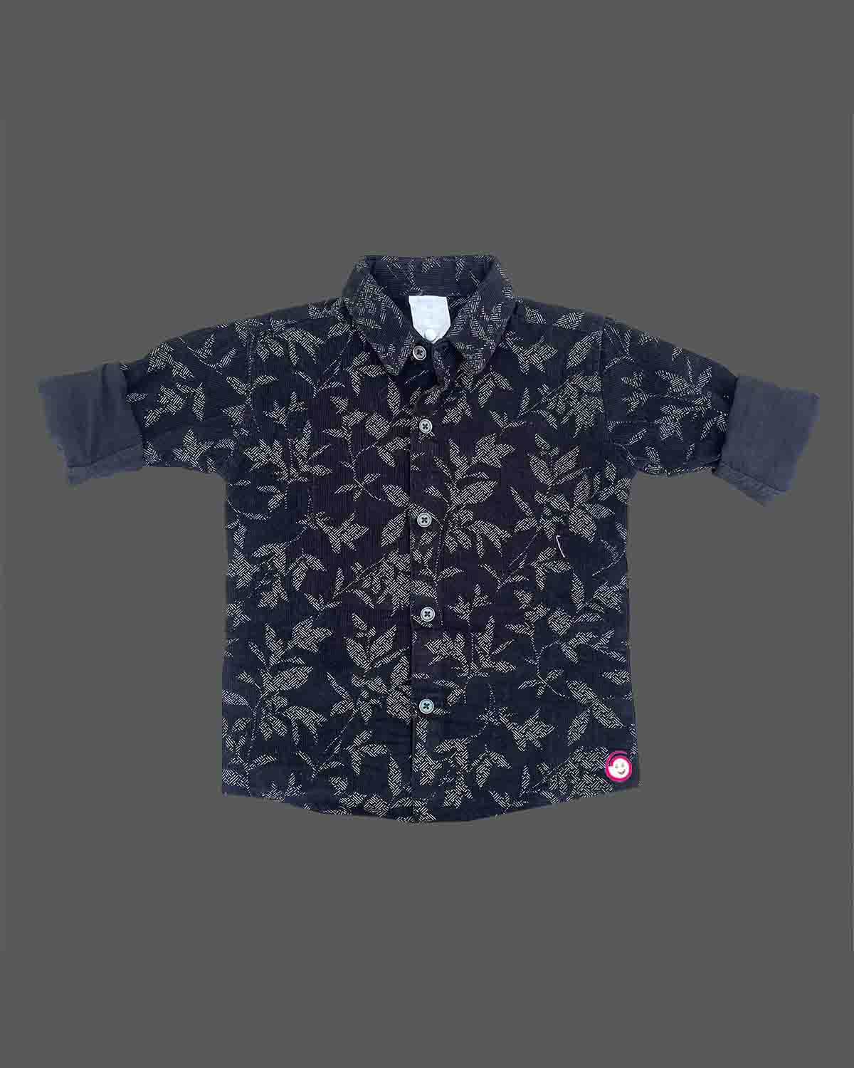 Boys leaf printed casual shirt - Black