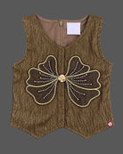 Sleeveless textured top with butterfly applique and wide leg trousers, ideal baby party wear dress for girls.