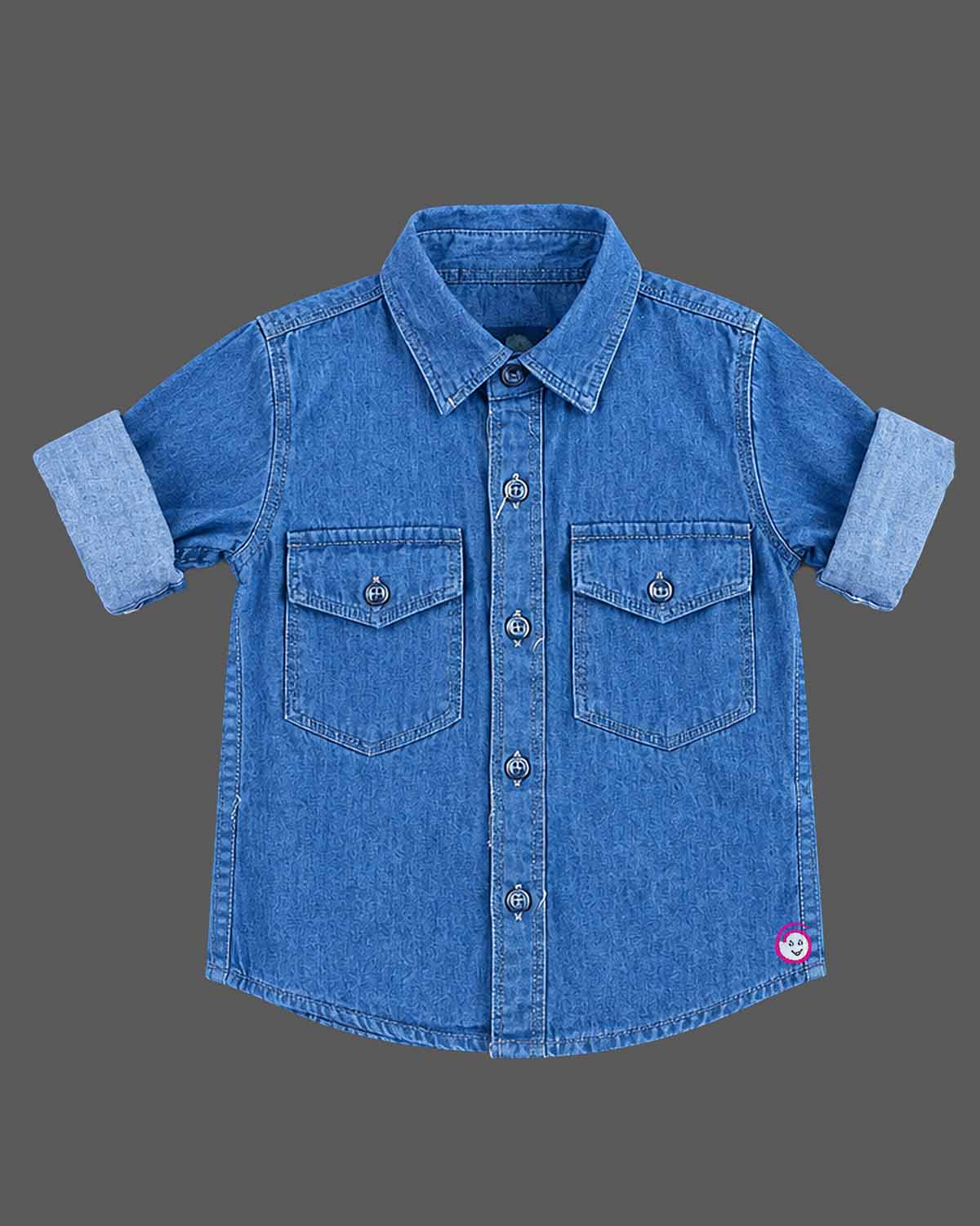 Boys denim button-down shirt with chest pockets for party wear for boys